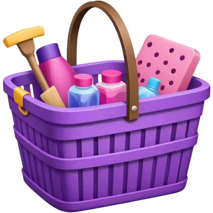 سلة تنظيف خشبية  بأغراض الوانها بنفسجي و وردي emoji