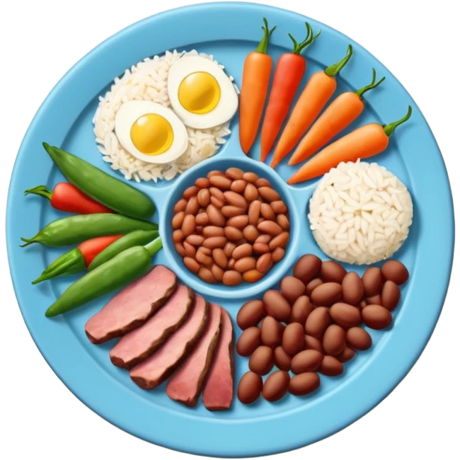 prato de comida dividido com legumes carne arroz e feijão emoji