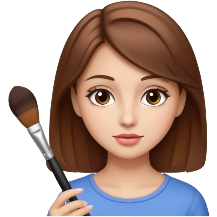 Brown haired girl holding make up brush emoji