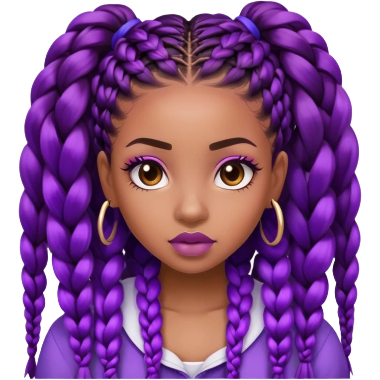baddie with edges big lips long lashes cute box braid purple fade at the end of the braids emoji