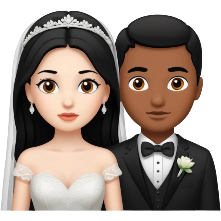 White skin Bride with black hair black eyes and brown skin groom with black hair black eyes emoji