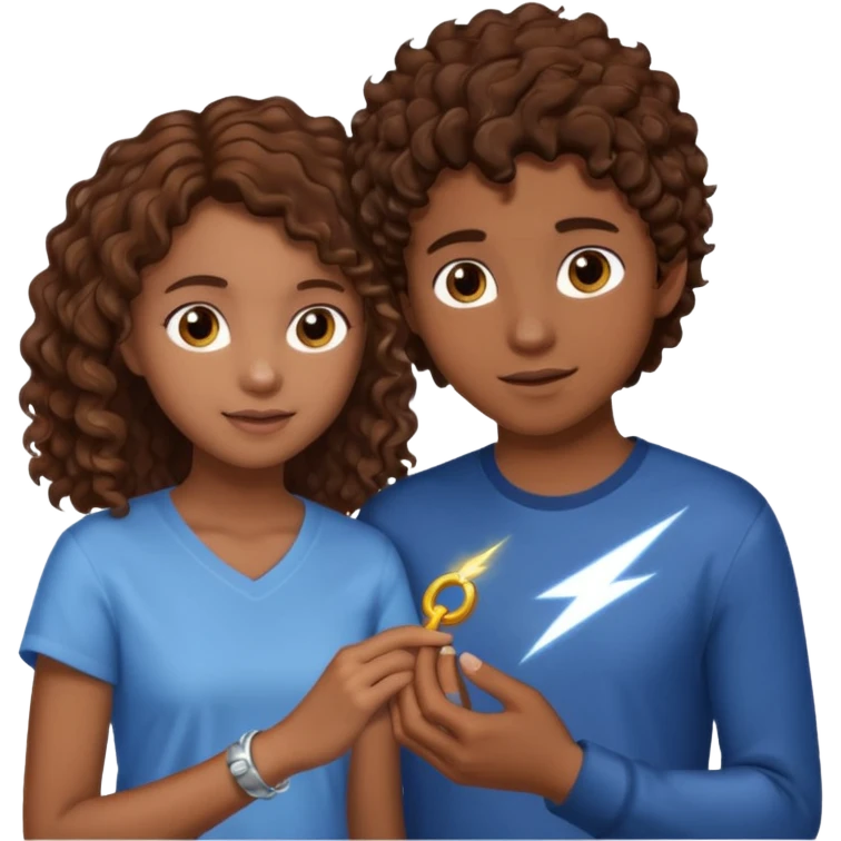 a 15 year old girl with brown curly hair but she has lightnings in it with a brown haired boy who gave her a promise ring emoji