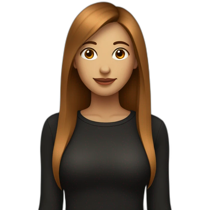 Femme au cheveux lisse marron et à la peau blanche qui porte un pull noir emoji