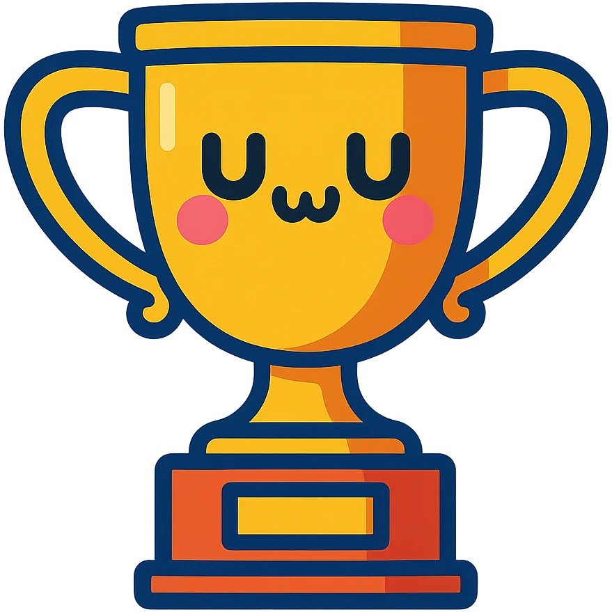 sports trophy with an uwu face, vibrant colors, cheerful expression emoji