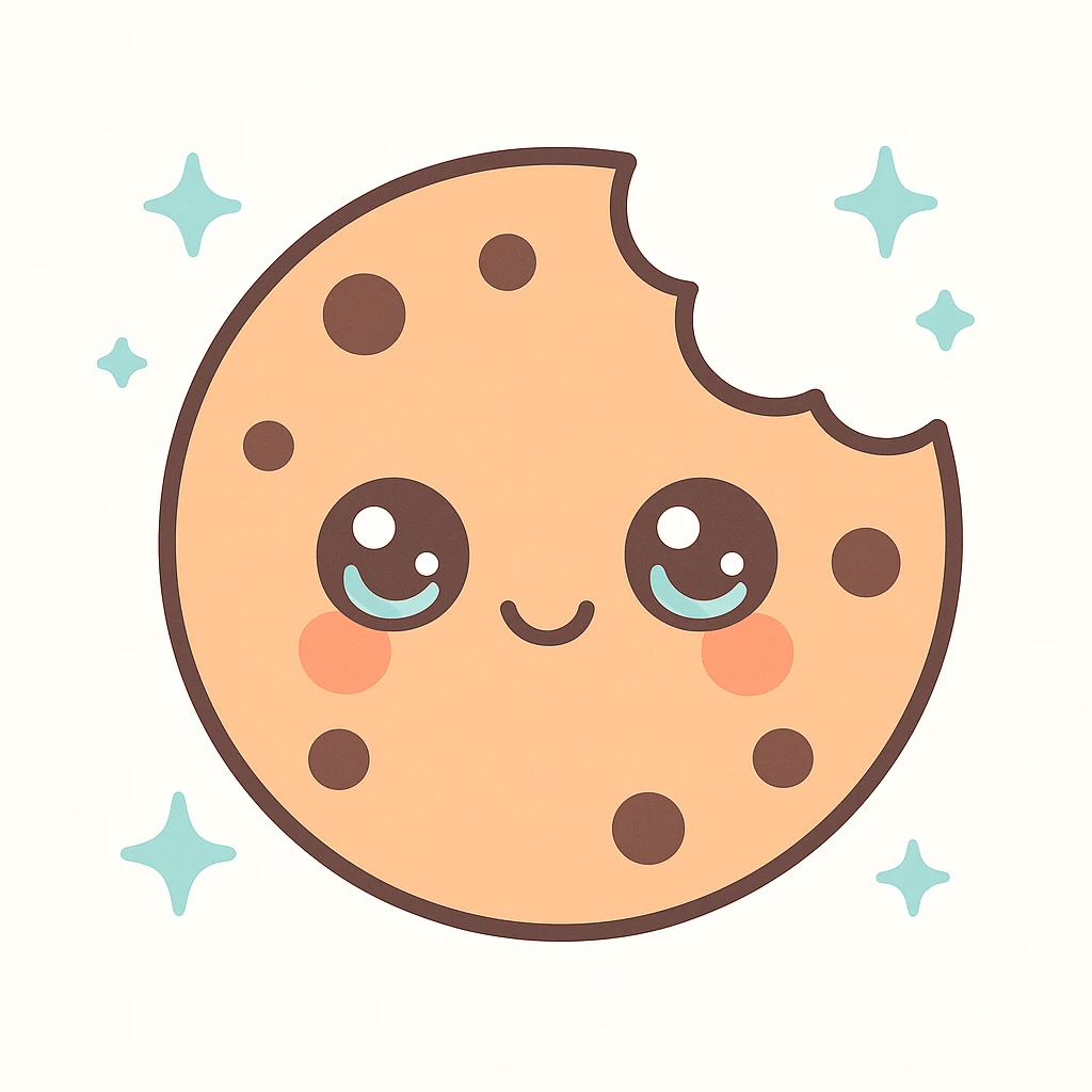 cute cartoon cookie with a bite taken out, smiling face, soft colors, playful style emoji