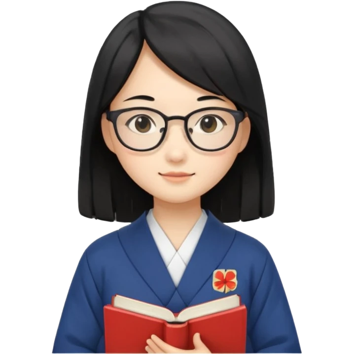 A student, asian girl, long black hair, wearing glasses, japanese uniform, hold book in front of their chest emoji