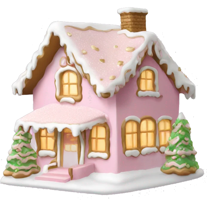 light pink and gold and white gingerbread house emoji