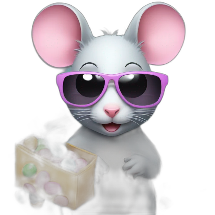 Rat wearing sunglasses with a bag of candy pills emoji