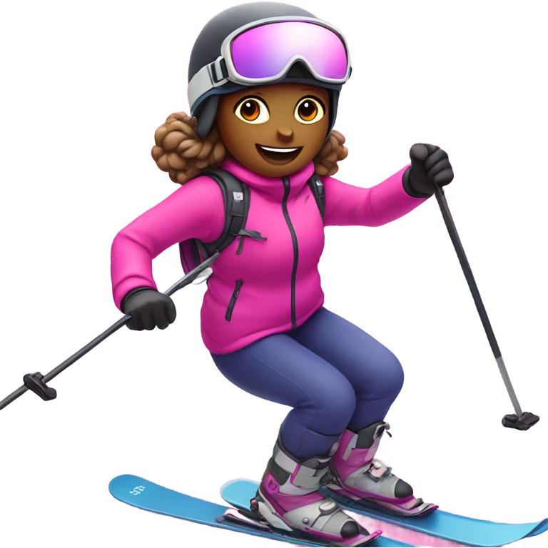 Skiing girl with pink skies emoji