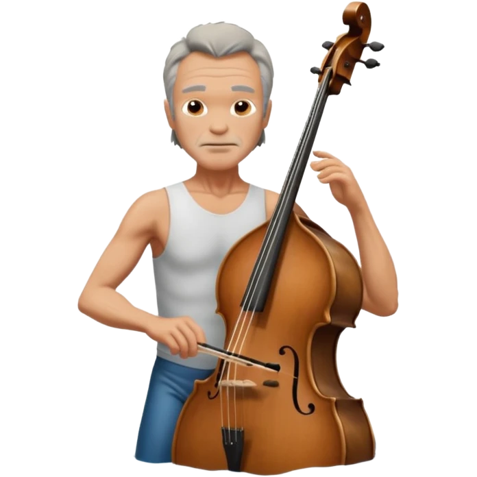 Cinematic realistic ultra HD - Aged musician Sting stands naked to the waist in water and mad plays classical double bass emoji