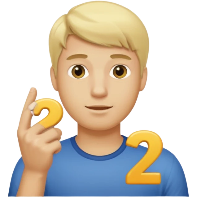 A blonde guy holding the number 2 emoji