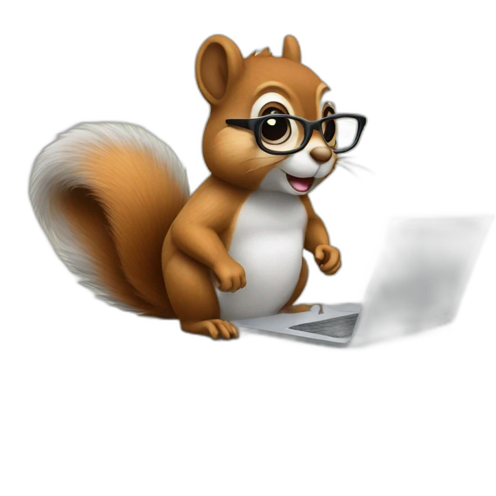 a squirrel with glasses is working on a laptop emoji