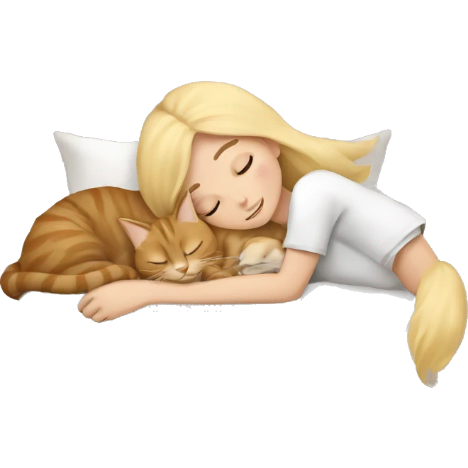 Pretty blonde girl sleeping with her beige main coon cat emoji