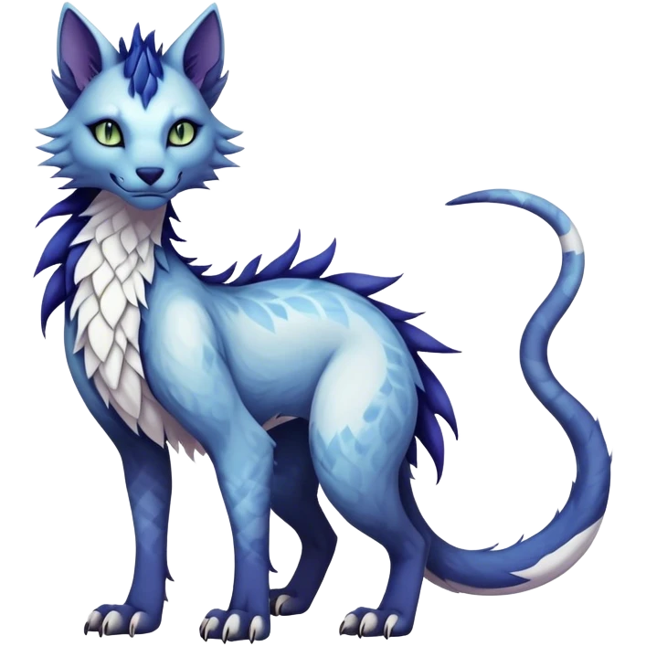 Kawaii dark edgy fantasy ethereal feline-vernid-sergal-fursona animal creature with a tufted tail full body with intricate markings  emoji