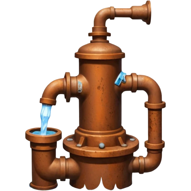 Ghibli style water pump with water pouring out of it emoji