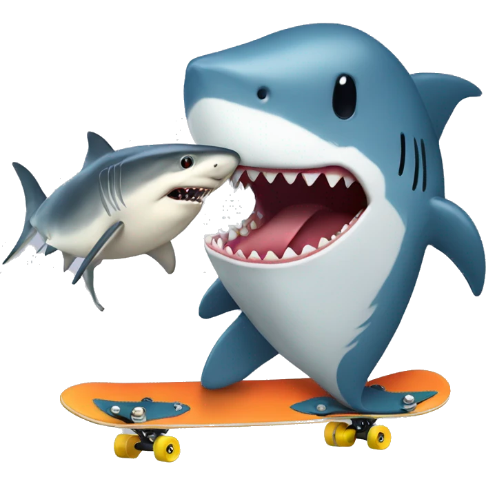 Skateboarding shark holding a fish emoji