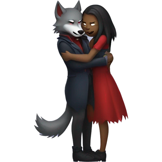 Create a wolf animal hugging a vampire girl emoji