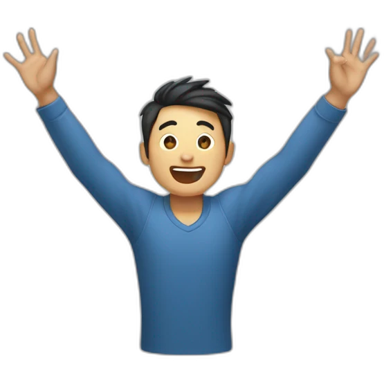 asian man with arms raised above head, excited! emoji