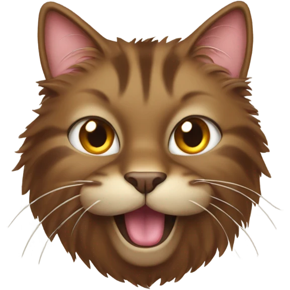 Fluffy brown cat with mouth open tongue out emoji
