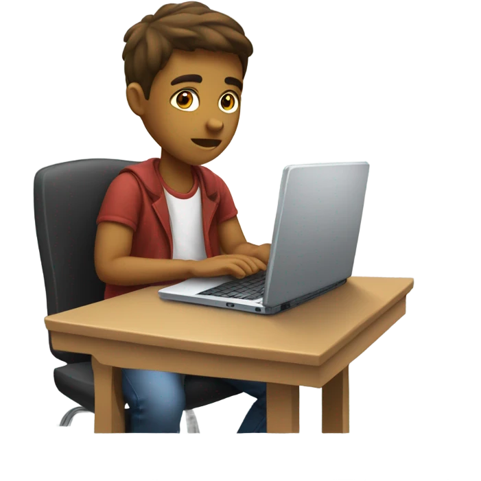student sitting and typing a text in a computer emoji