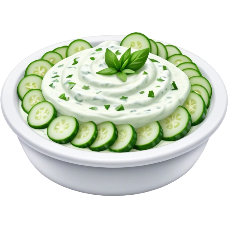 Cinematic Realistic Tzatziki Dish Emoji, featuring a creamy, tangy yogurt sauce with cucumber and herbs rendered with soft textures and cool, refreshing lighting. emoji