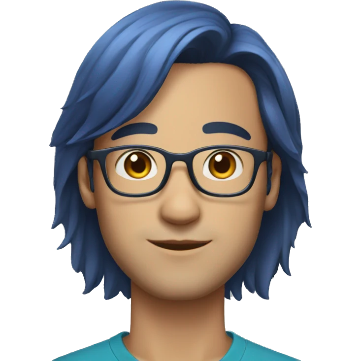 30 year old man with glasses and blue shoulder length hair  emoji