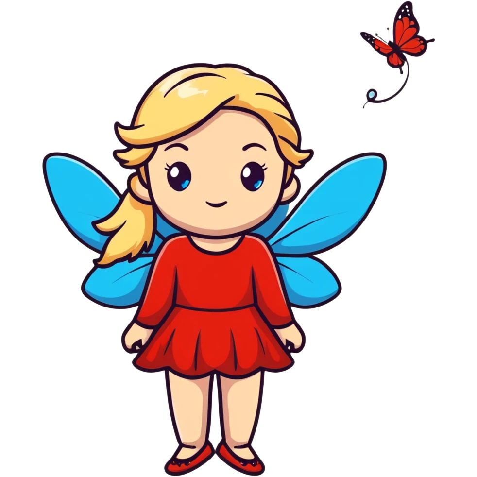 fairy with blue eyes, blonde hair and red dress emoji