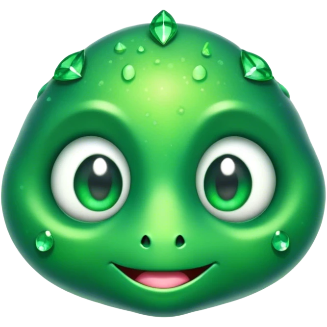 Cinematic Cute Green Bugdie Portrait Emoji, Head tilted playfully and inquisitively, featuring a glossy, vibrant emerald exoskeleton with intricate patterns, round, sparkling multifaceted eyes filled with curiosity, Simplified yet irresistibly adorable features, highly detailed, glowing with a warm, friendly glow, high shine, affectionate and lively, stylized with a touch of whimsy, bright and endearing, soft glowing outline, capturing the essence of a mischievous yet charming bug, so playful it feels like it could buzz out of the screen and into your arms! emoji