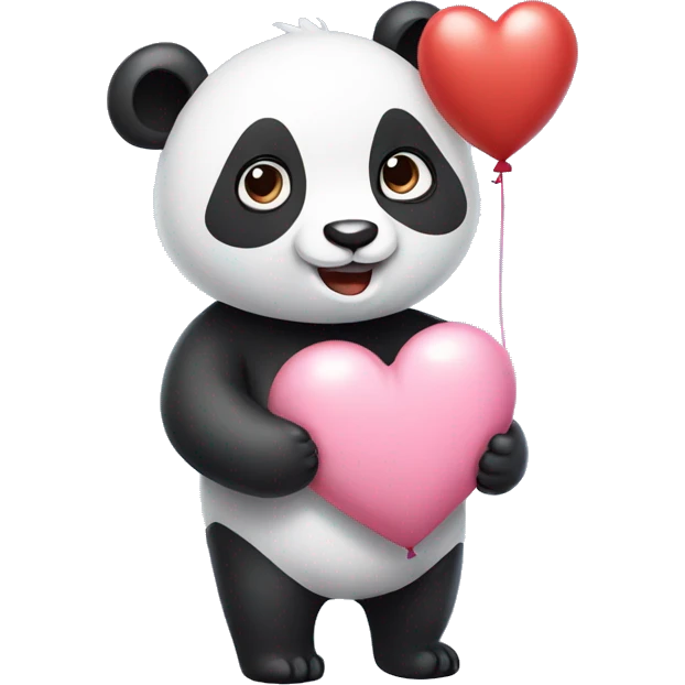 pastel panda holding a heart-shaped balloon emoji