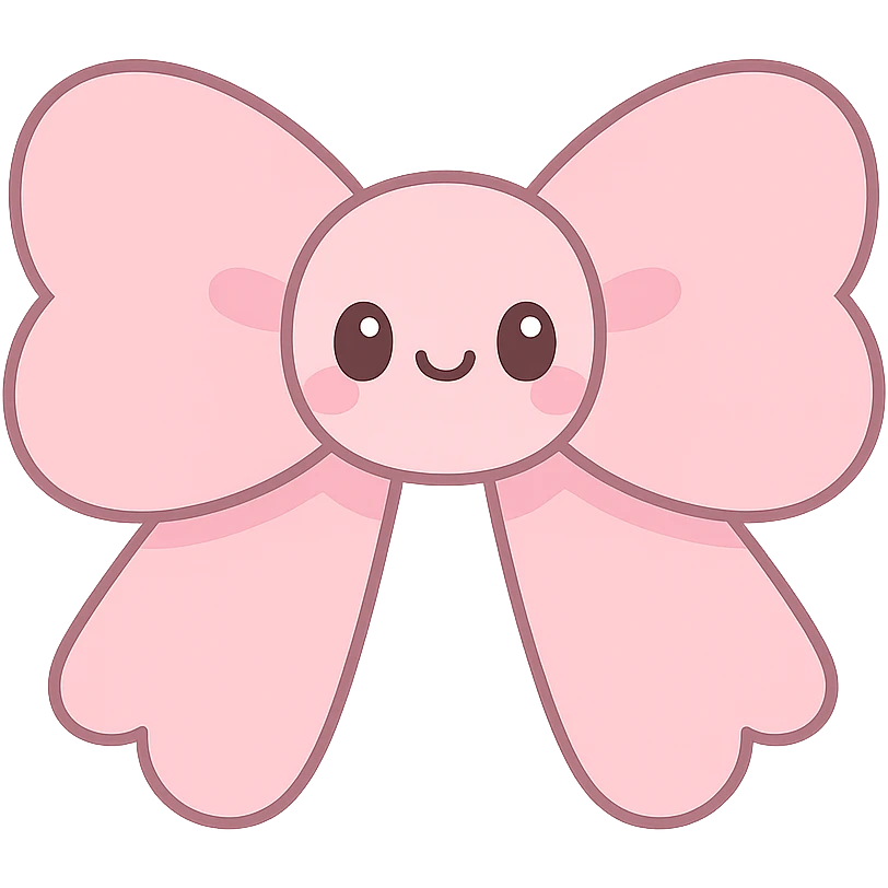 fluffy bow, kawaii style, cute face emoji