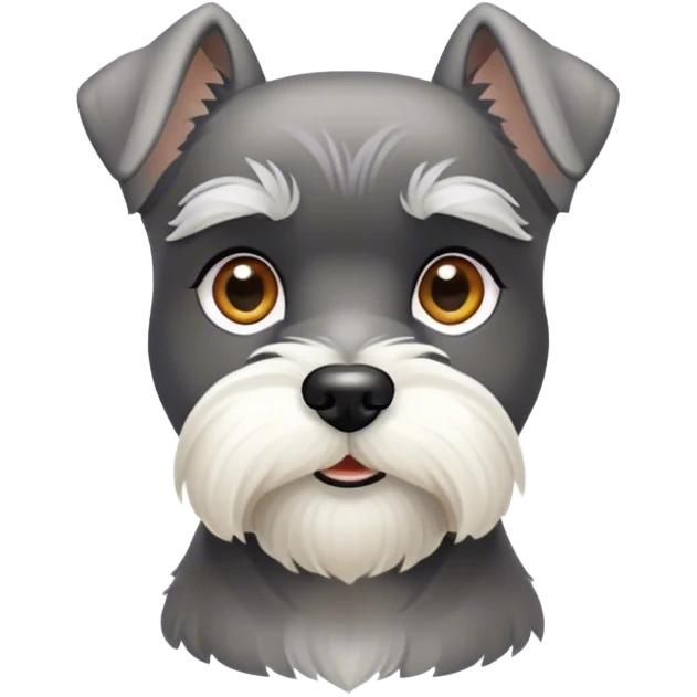 Cinematic Noble Miniature Schnauzer Portrait Emoji, Standing with a proud and stately demeanor, showcasing a sharply defined, salt-and-pepper fur with distinguished eyebrows and a confident, alert expression, simplified yet exquisitely detailed, glowing with a refined, dignified radiance, high shine, exuding intelligence and classic noble charm, soft glowing outline, capturing the essence of a noble Miniature Schnauzer that commands attention with effortless style! emoji