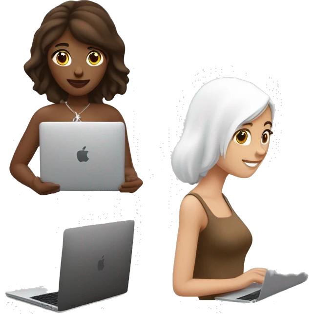 jeune femme blanche, brune et carré, qui travaille sur son macbook emoji