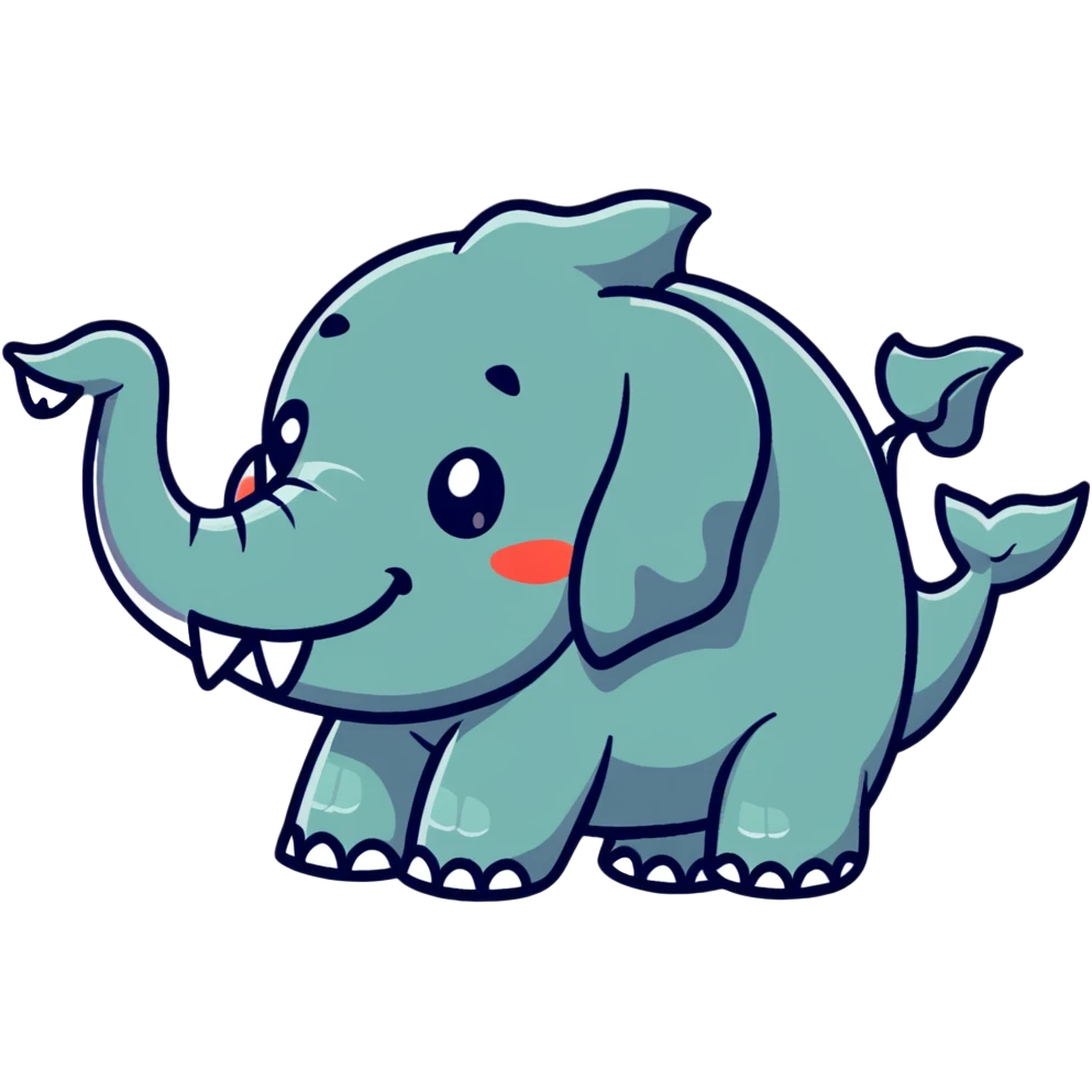 piranha with elephant trunk and tusks, playful look emoji