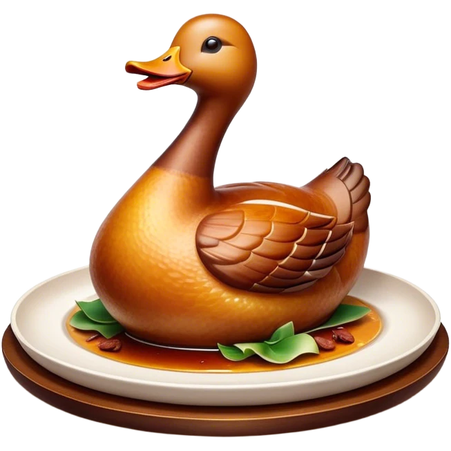 Cinematic Realistic Peking Duck Dish Emoji, depicted with crispy, roasted duck with glistening skin and succulent meat, rendered with rich textures and dramatic, appetizing lighting. emoji