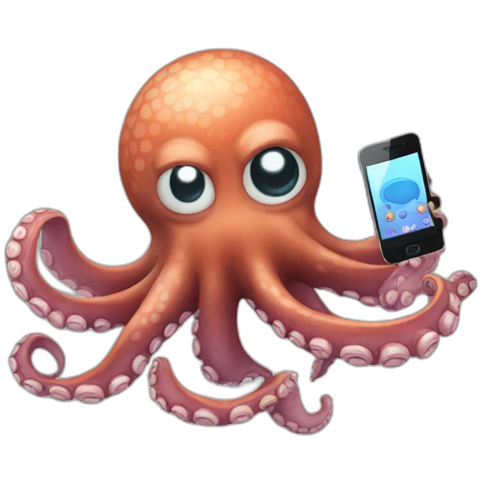 Octopus talking with smartphone emoji