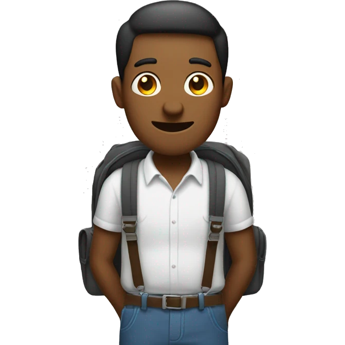 A simple man, travels and hold his backpack Suspenders with his hands emoji