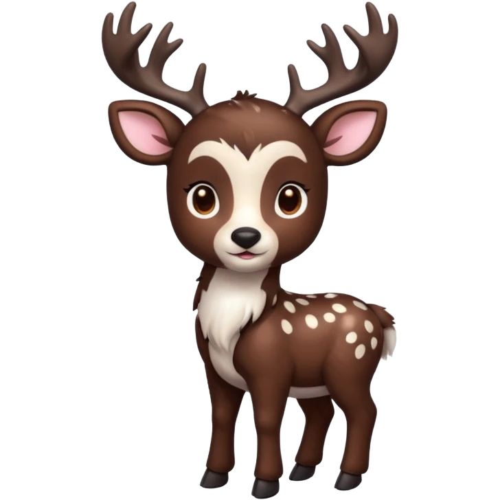 Colorful dark realistic chocolate-brown tropical beige fur glorious divine exotic cute cool beautiful shiny beautiful fantasy-Furret-Eevee-caracal-civet-genet-sergal-vernid-Cacomistle-oncilla-animal-Fakémon-hybrid-fursona with white deer-spots pattern markings (full body) emoji
