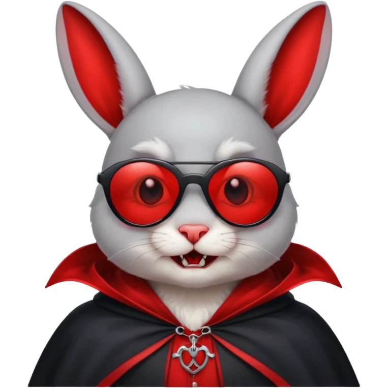Vampire animal, bunny in red collar cloak, red eye, fangs, sunglasses emoji