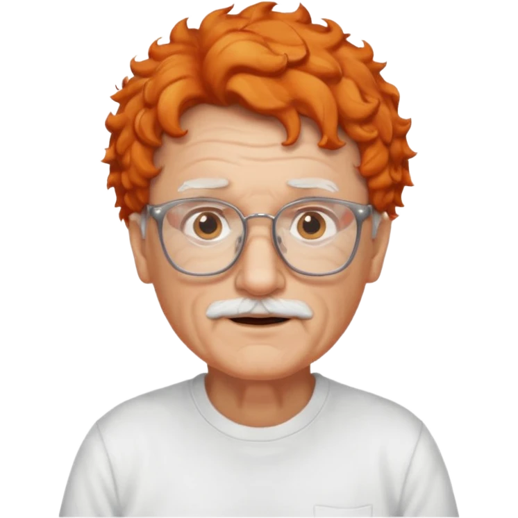old man, orange curly hair, no mustache, wearing glasses, long face, wearing a white t-shirt emoji