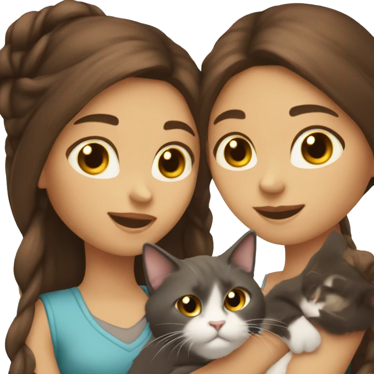 Two long hair brunettes keeping two cats in their hands emoji