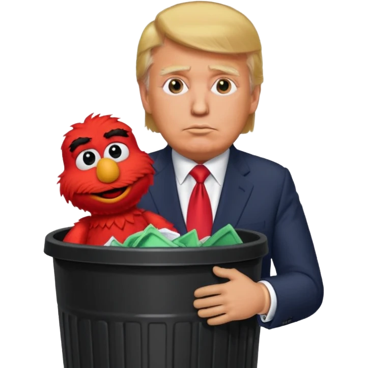 trump stuffing elmo in trash can emoji