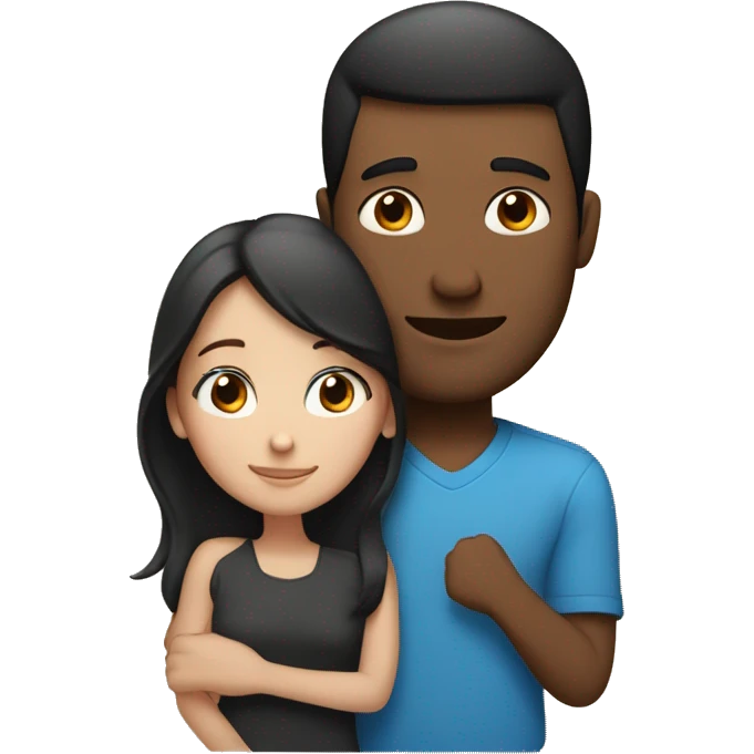 Couple embracing with arms around each other; white woman with blue eyes and brown hair, Indian man with black hair  emoji