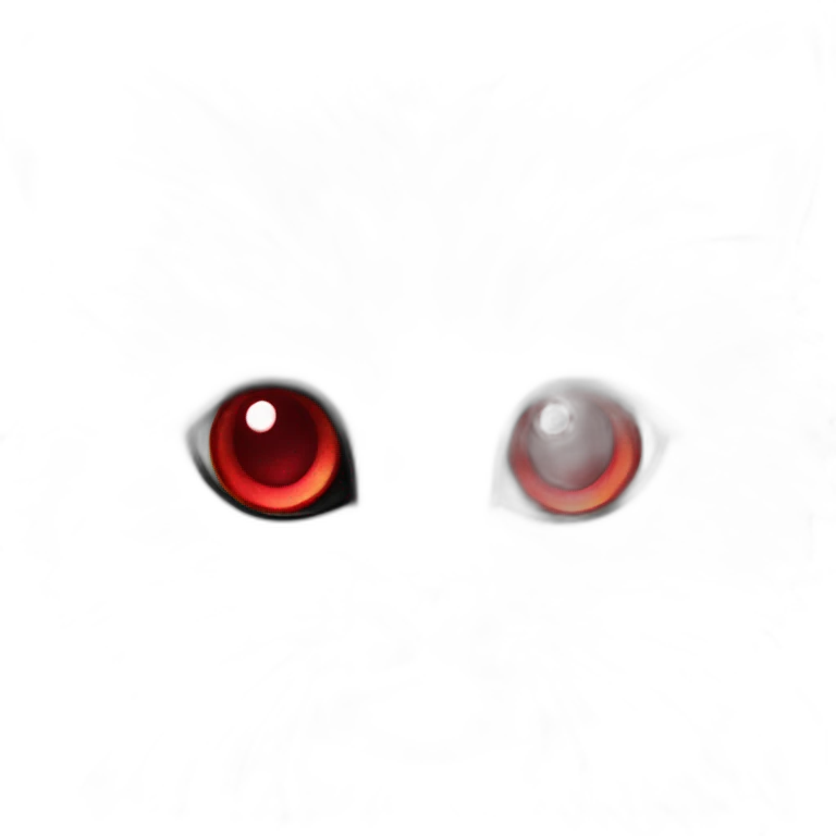 A fluffy black kitten with piercing ruby red eyes emoji