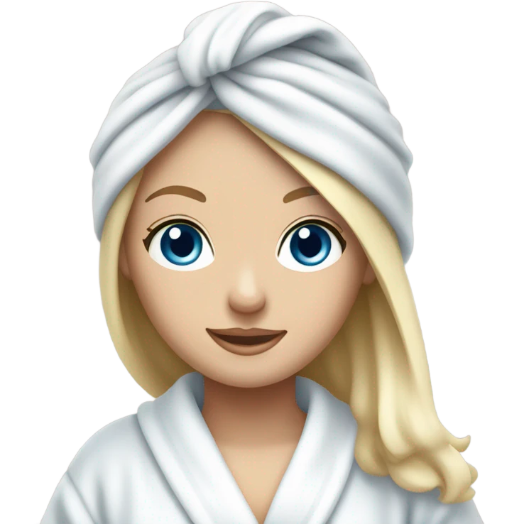 White girl with long blonde hair and blue eyes with a spa towel on her head and a robe on emoji