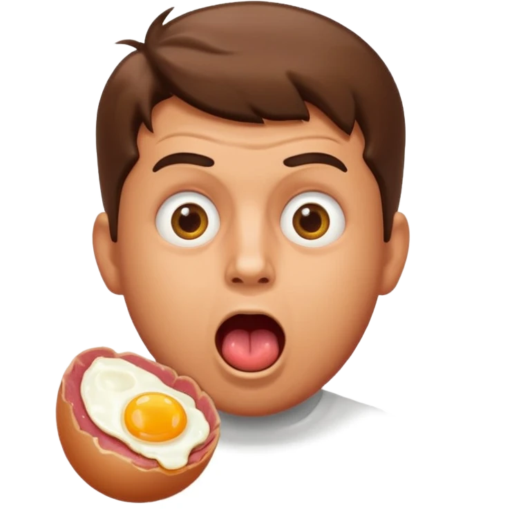 Beef with egg on it with a hungry guy wanting to eat it emoji