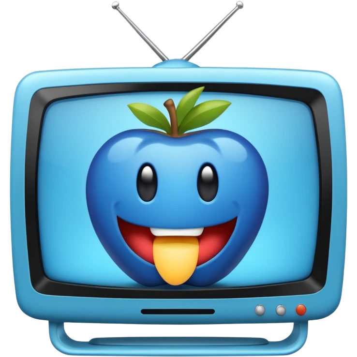 a blue tv that says “so fruitiger!” On it emoji