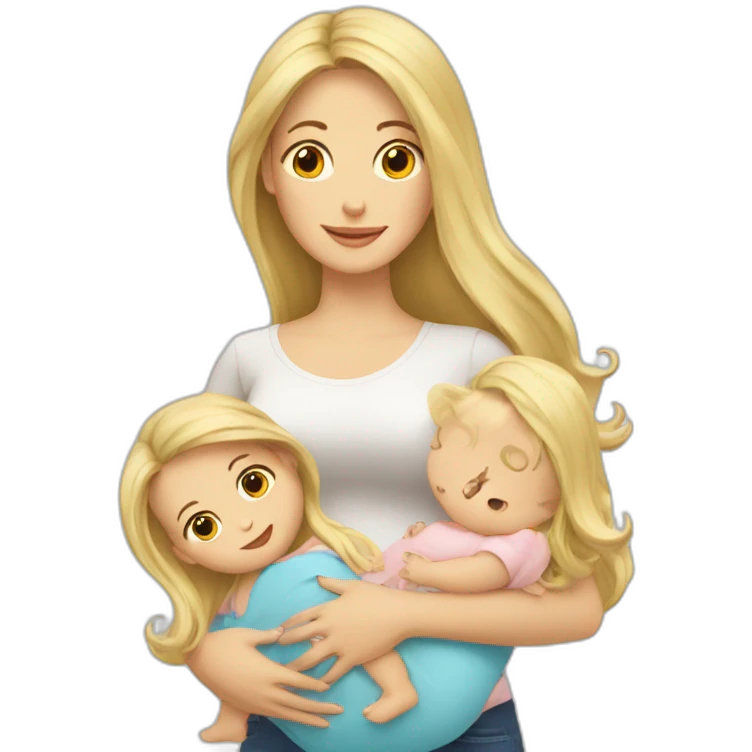 long hair blonde mother with 2 female babies emoji