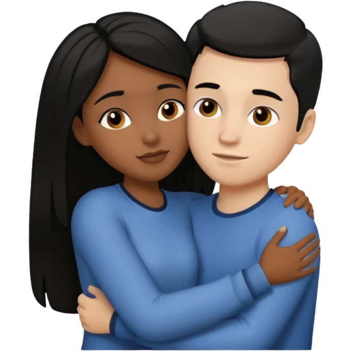 Black girl with black hair, and white boy with dirty blonde hair loving emoji