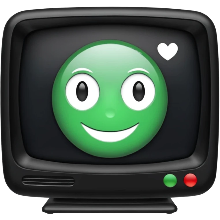 черный телевизор с зеленым экраном и пиксельным рисунком на экране emoji