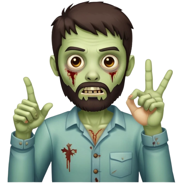 zombie pointing gesture with dark brown hair and short full beard emoji